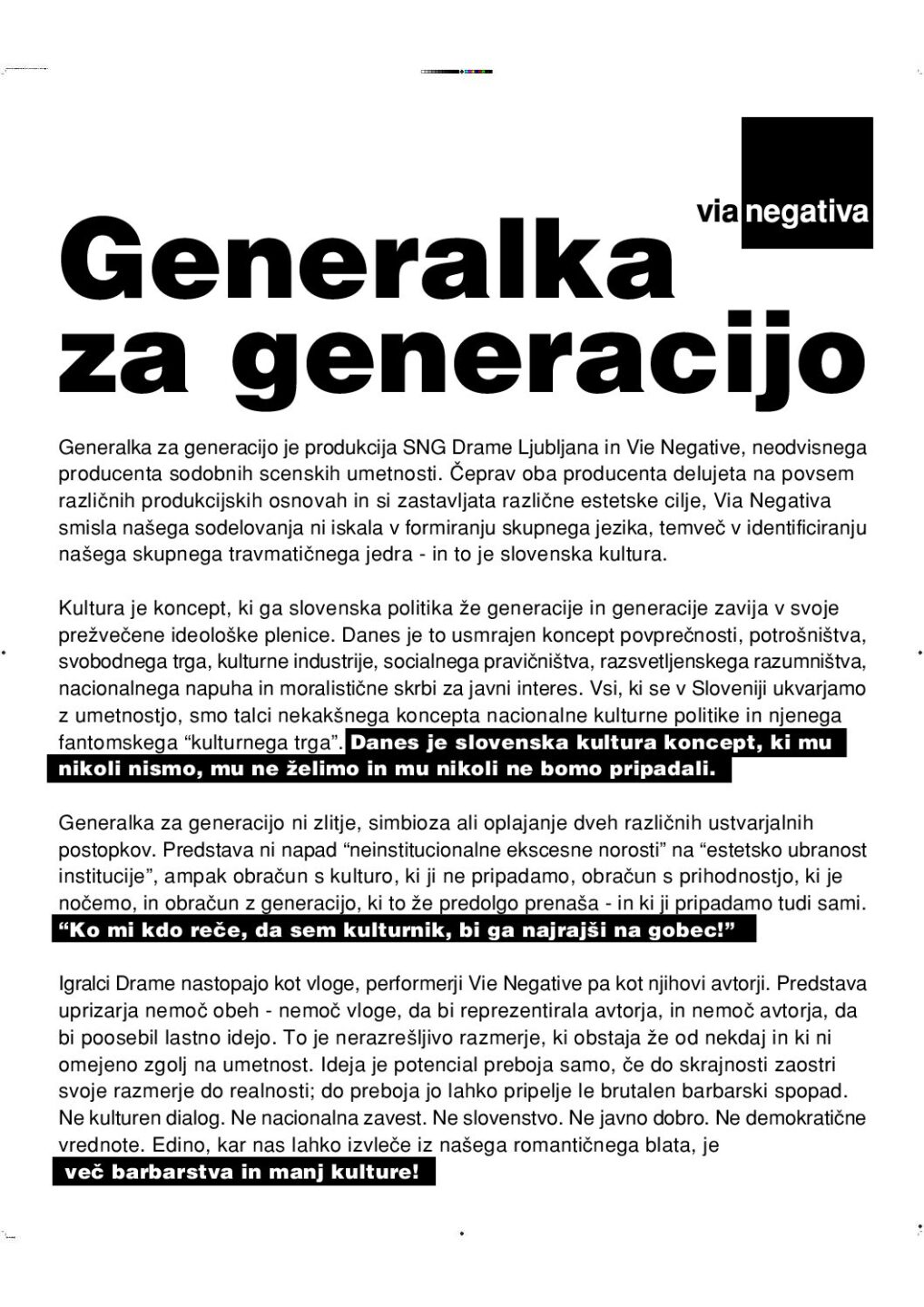 Generalka za generacijo Izjava za medije